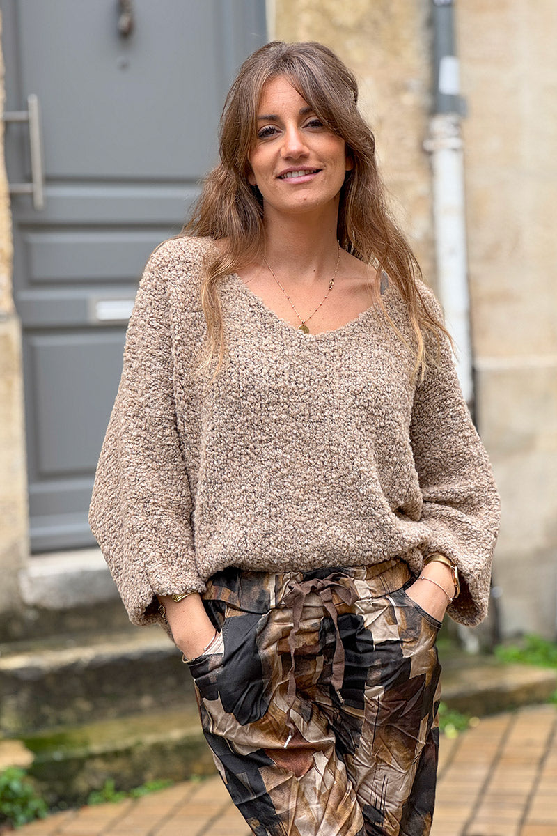 Taupe Fuzzy Knit Alpaca Sweater