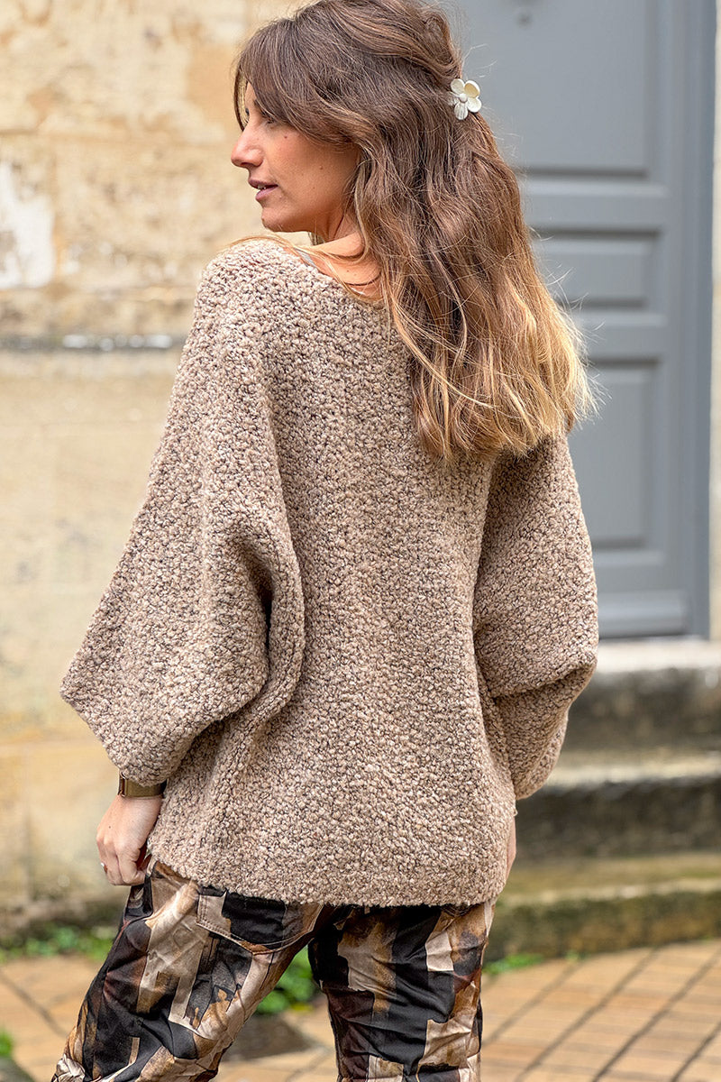 Taupe Fuzzy Knit Alpaca Sweater