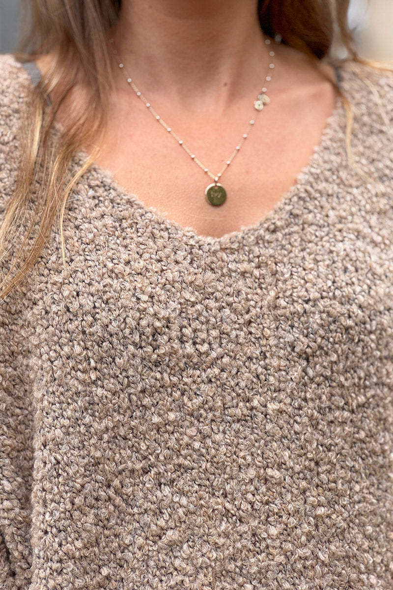 Taupe Fuzzy Knit Alpaca Sweater