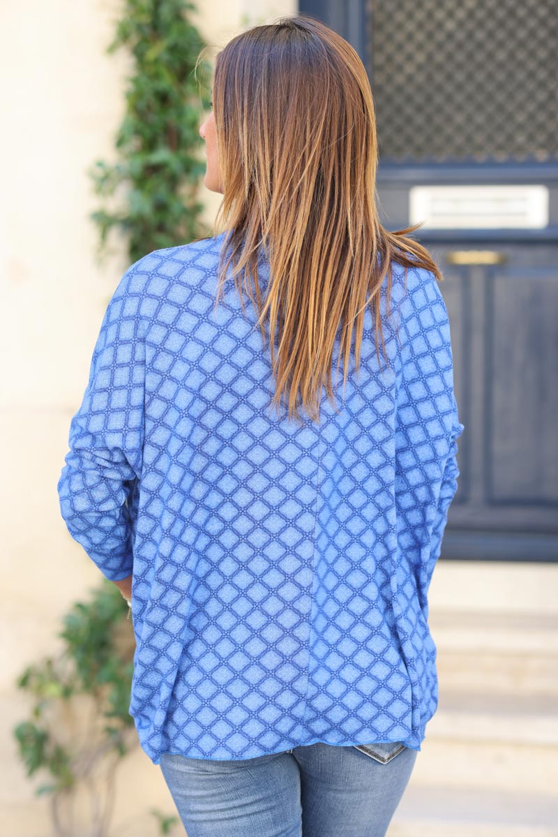 Pull col V imprime chevrons bleu roi G297 (1)