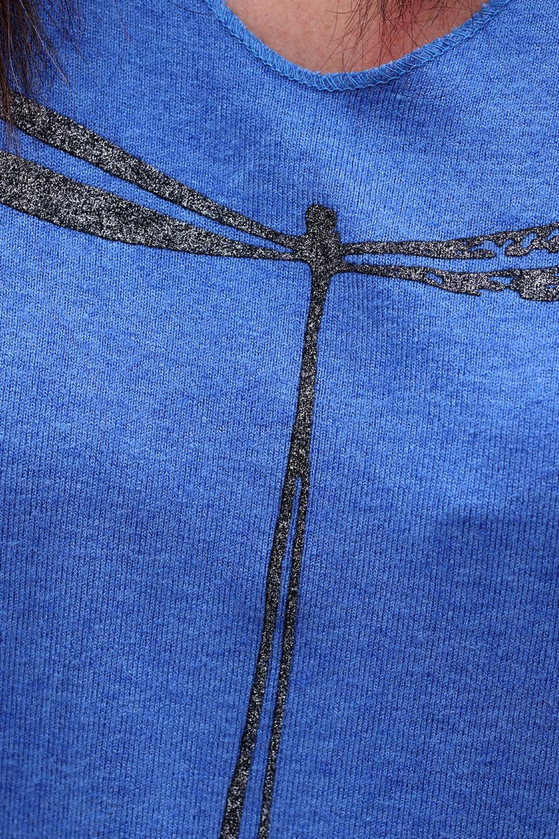 Royal Blue Light Weight Soft Sweater Glitter Dragon Fly