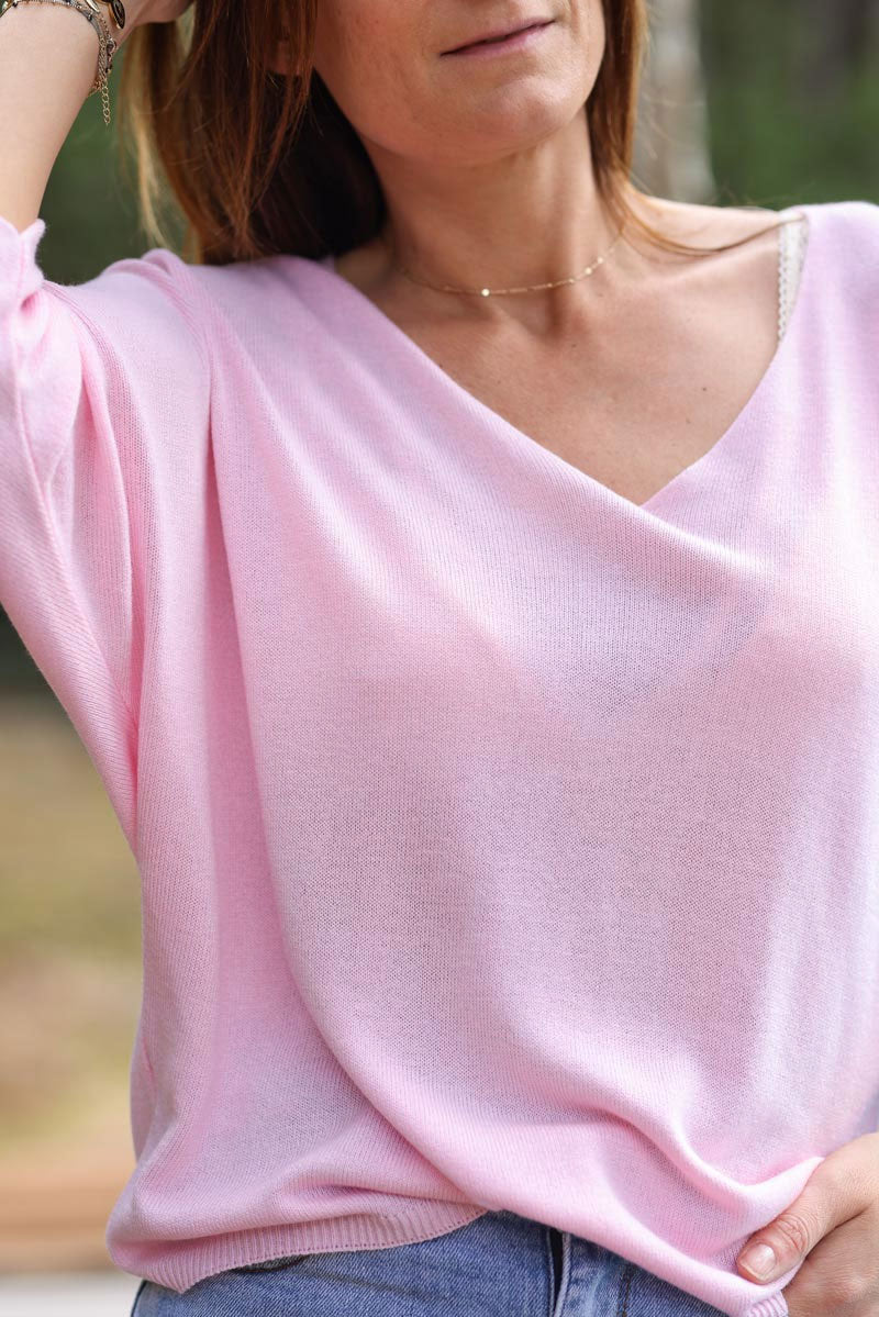 Batwing powder pink jersey top