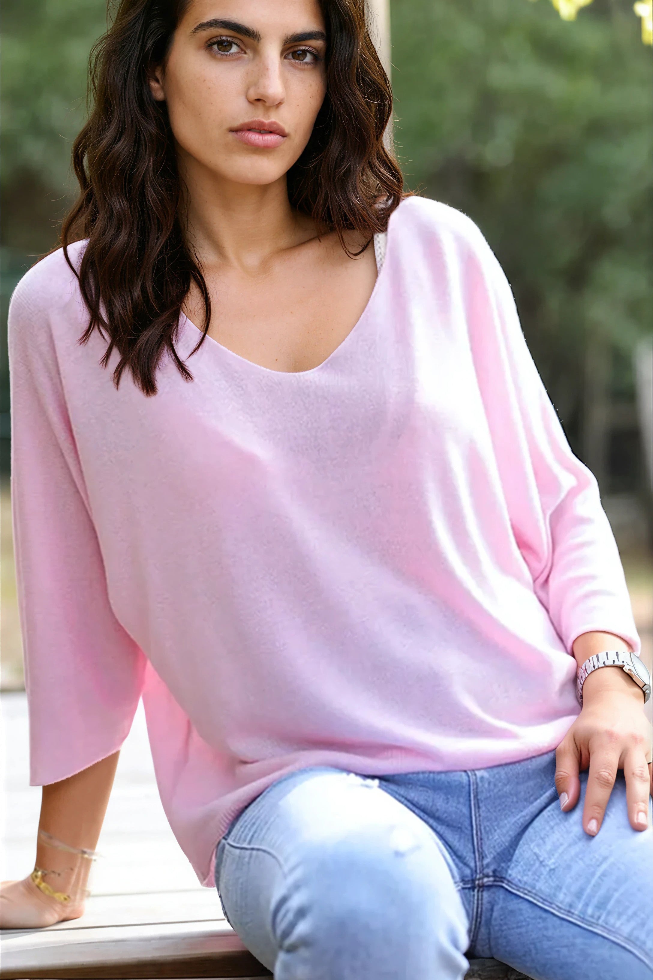 Batwing powder pink jersey top
