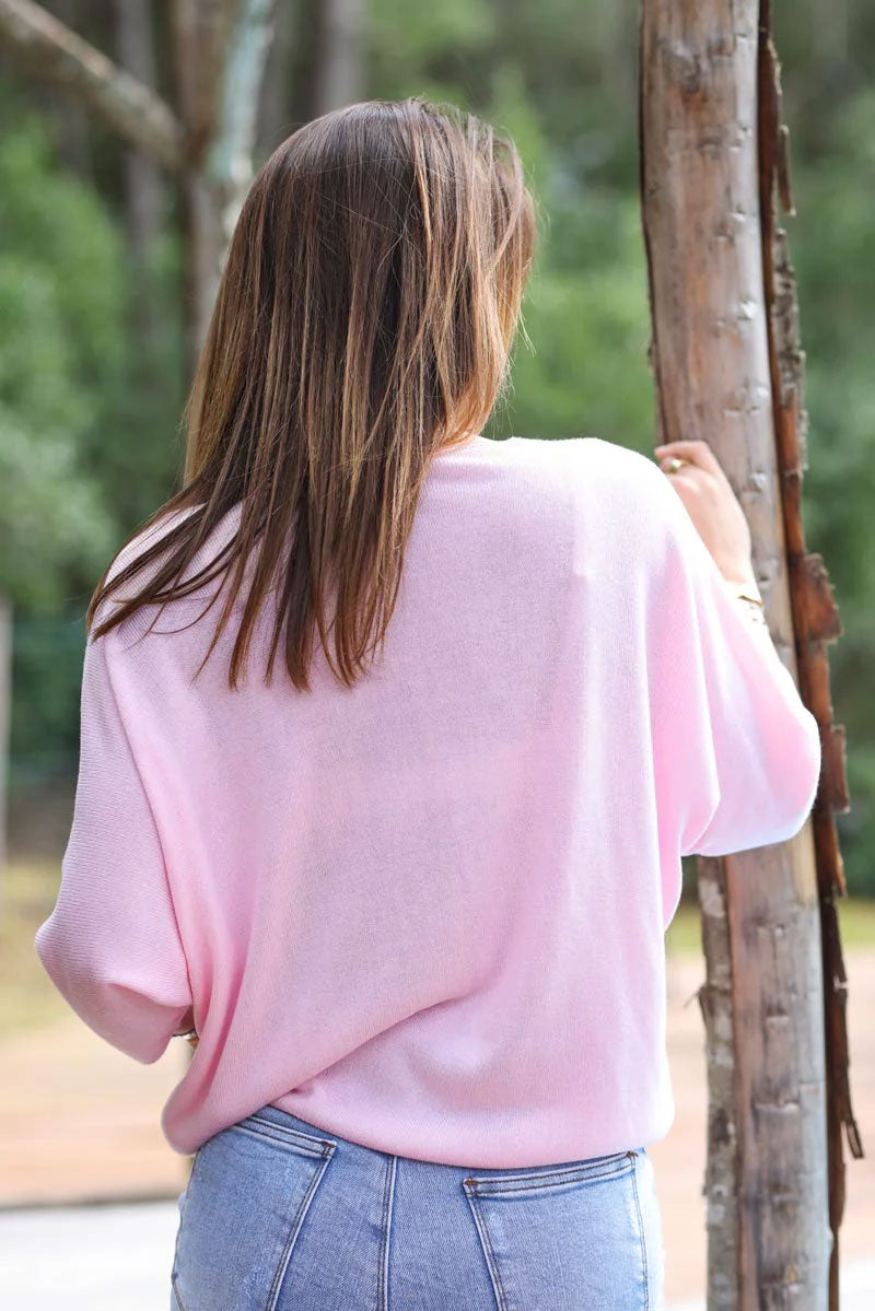 Batwing powder pink jersey top