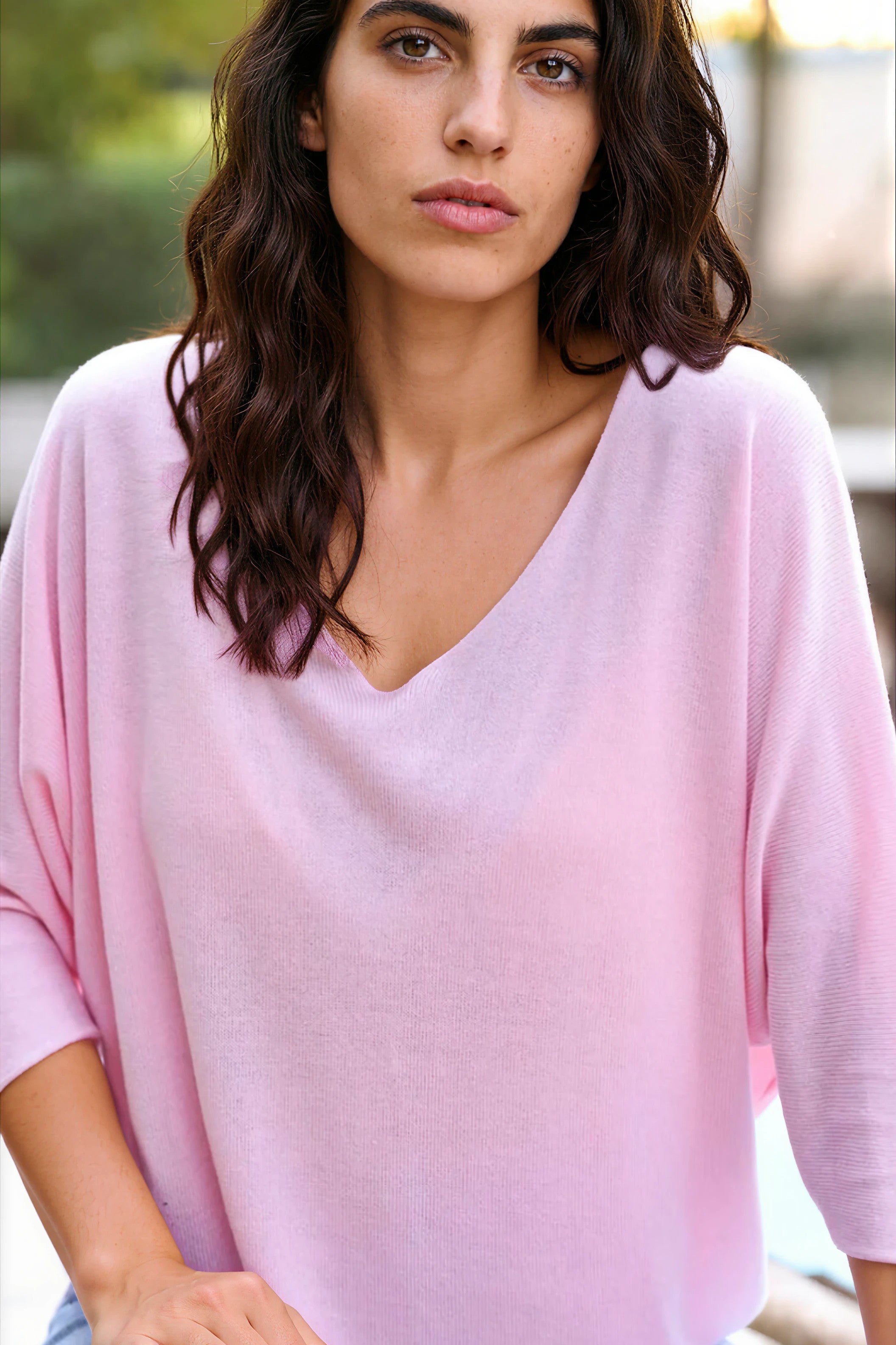 Batwing powder pink jersey top