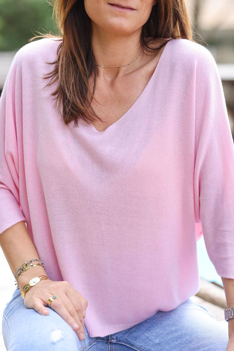 Batwing powder pink jersey top