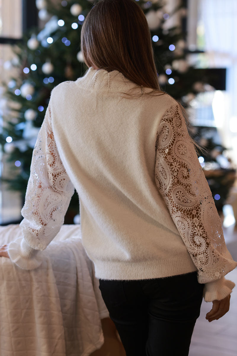 Off white Lace Victorian Knit Sweater