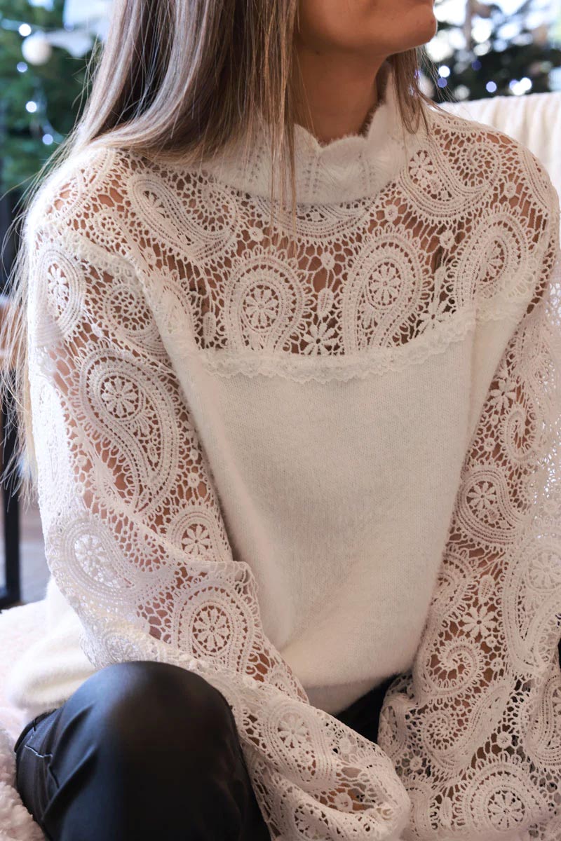 Off white Lace Victorian Knit Sweater