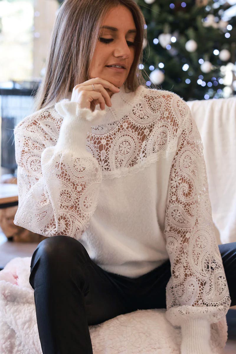 Off white Lace Victorian Knit Sweater