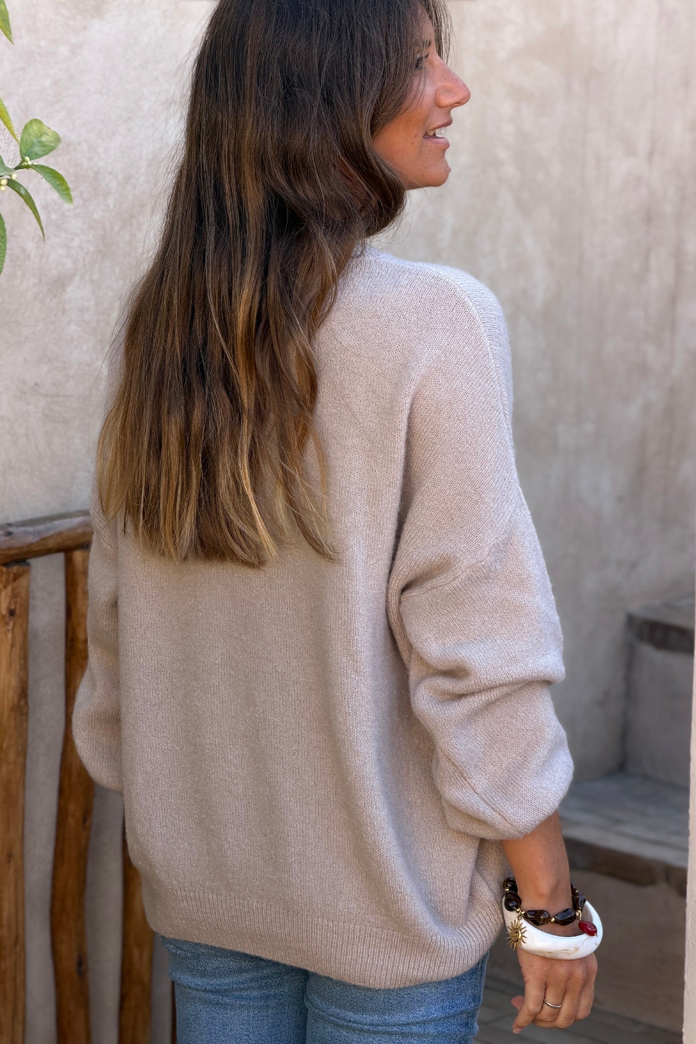 Pull doux beige en alpaga col rond basique