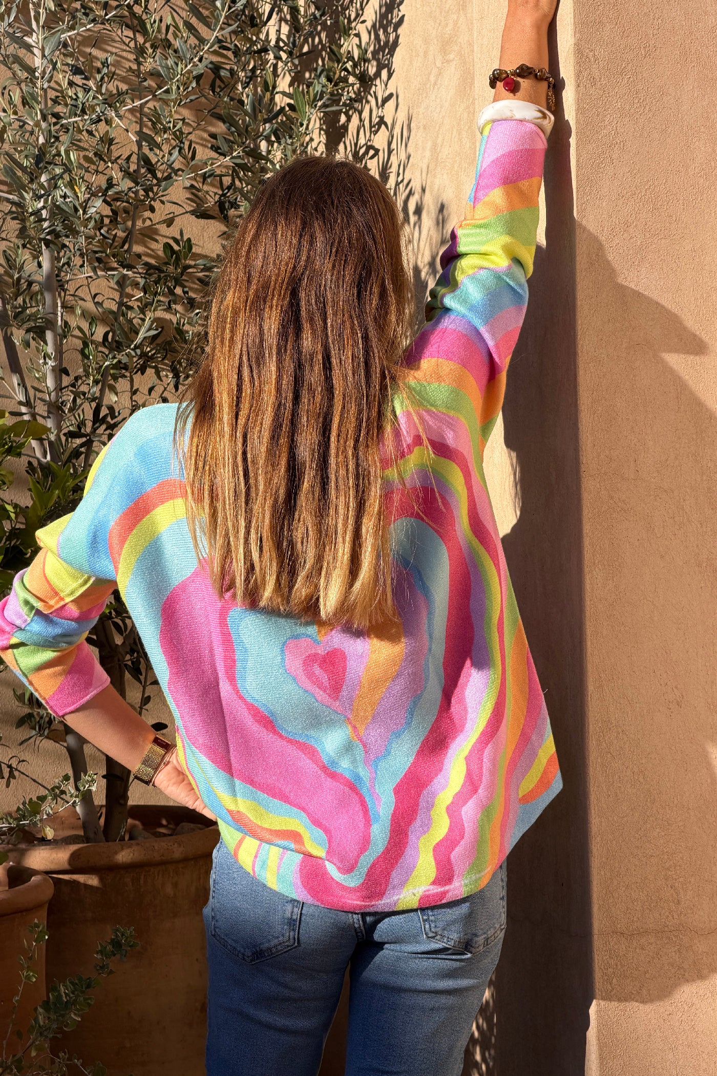 Rainbow Heart Knit V-Neck Top