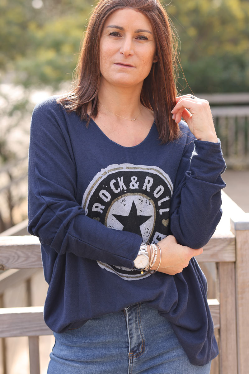 Navy blue super soft rock and roll jumper