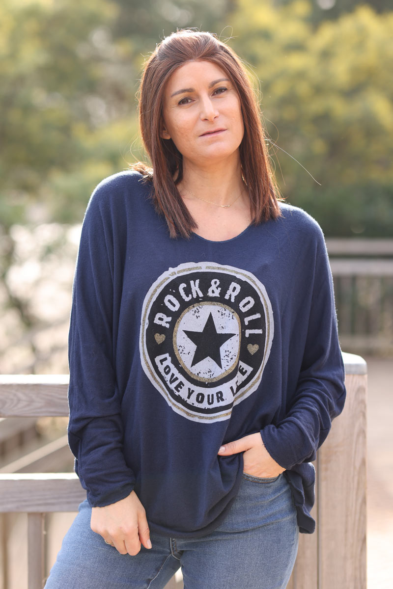 Navy blue super soft rock and roll jumper