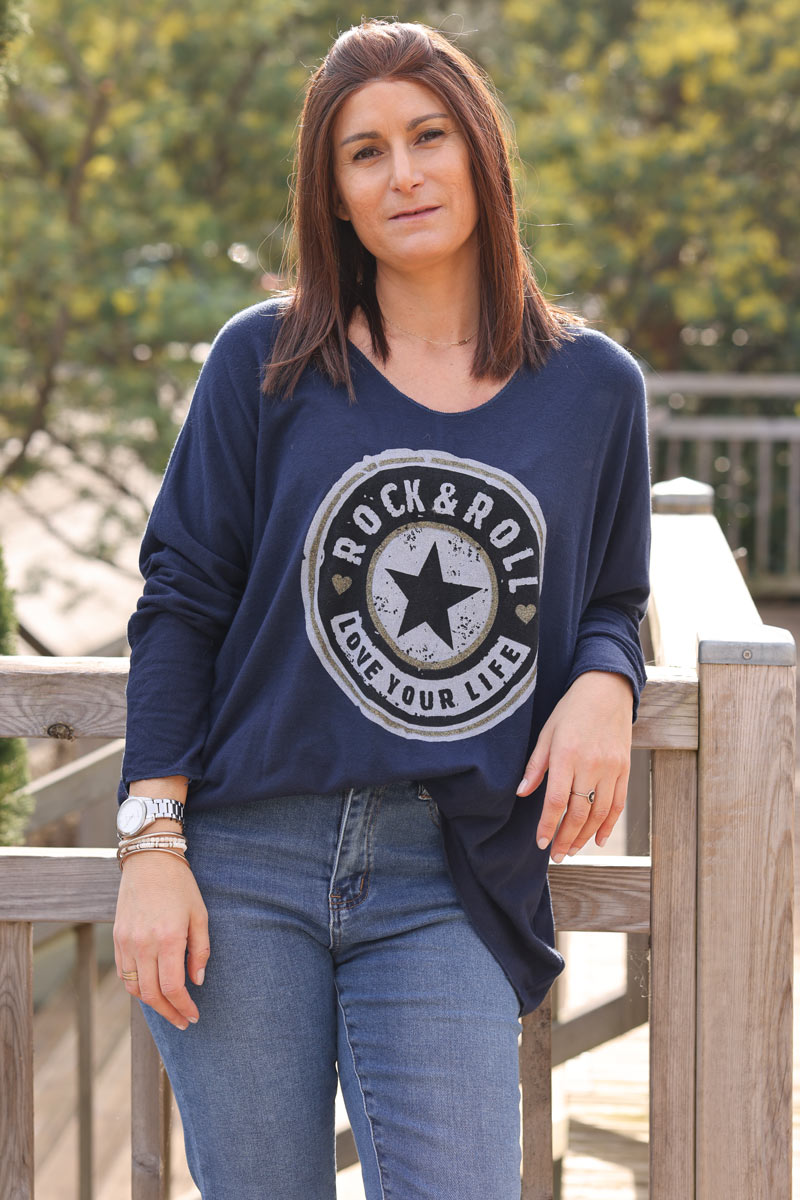 Navy blue super soft rock and roll jumper