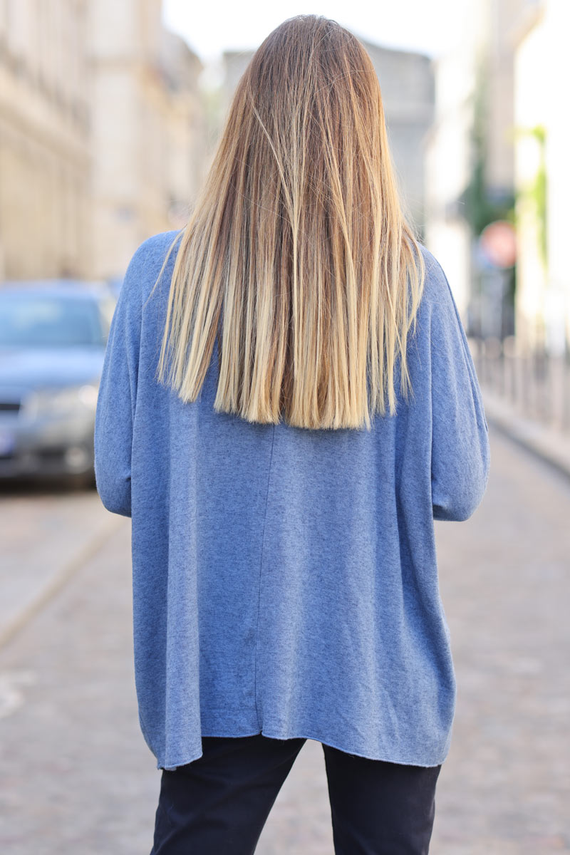 Pull doux et confort bleu jean logo rock and roll etoile H259 (1)