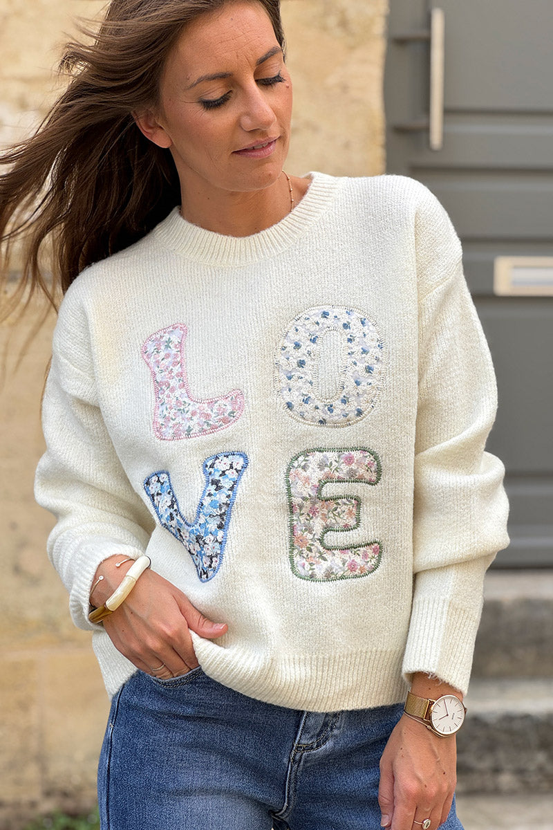 Cream LOVE Shabby Chic Knit Sweater