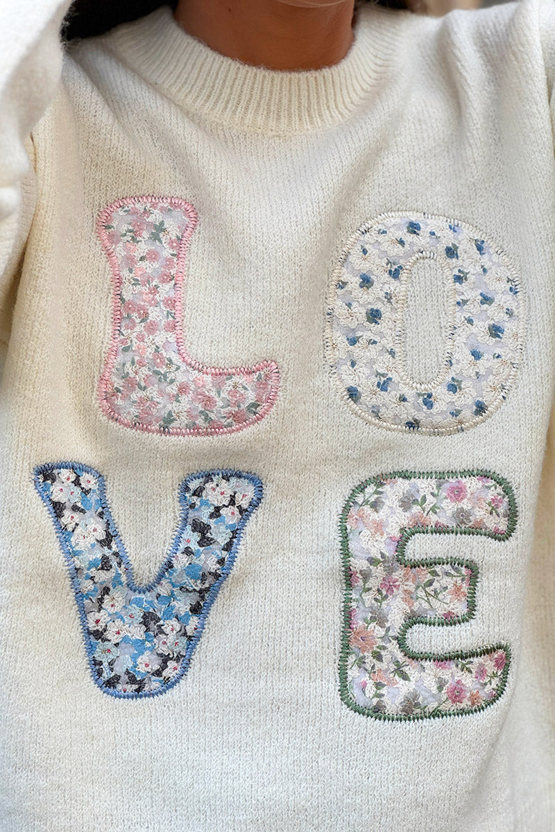 Cream LOVE Shabby Chic Knit Sweater