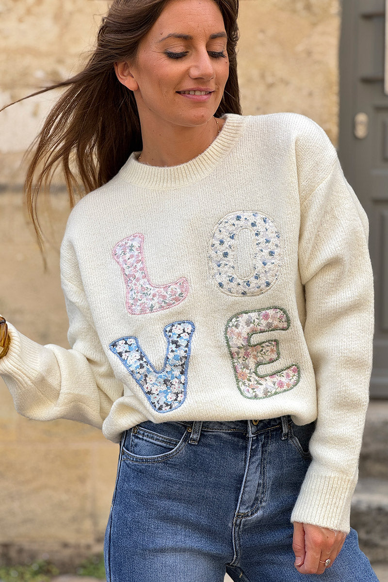 Cream LOVE Shabby Chic Knit Sweater