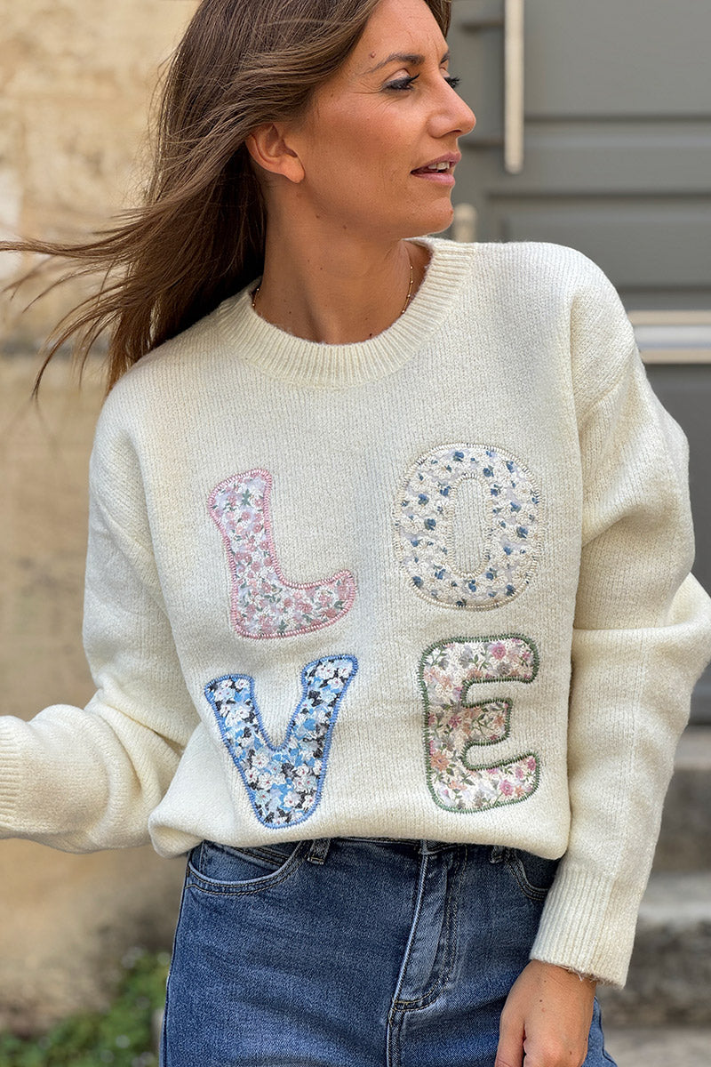 Cream LOVE Shabby Chic Knit Sweater