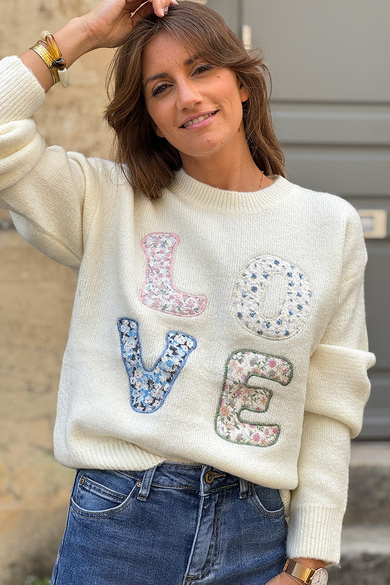 Cream LOVE Shabby Chic Knit Sweater