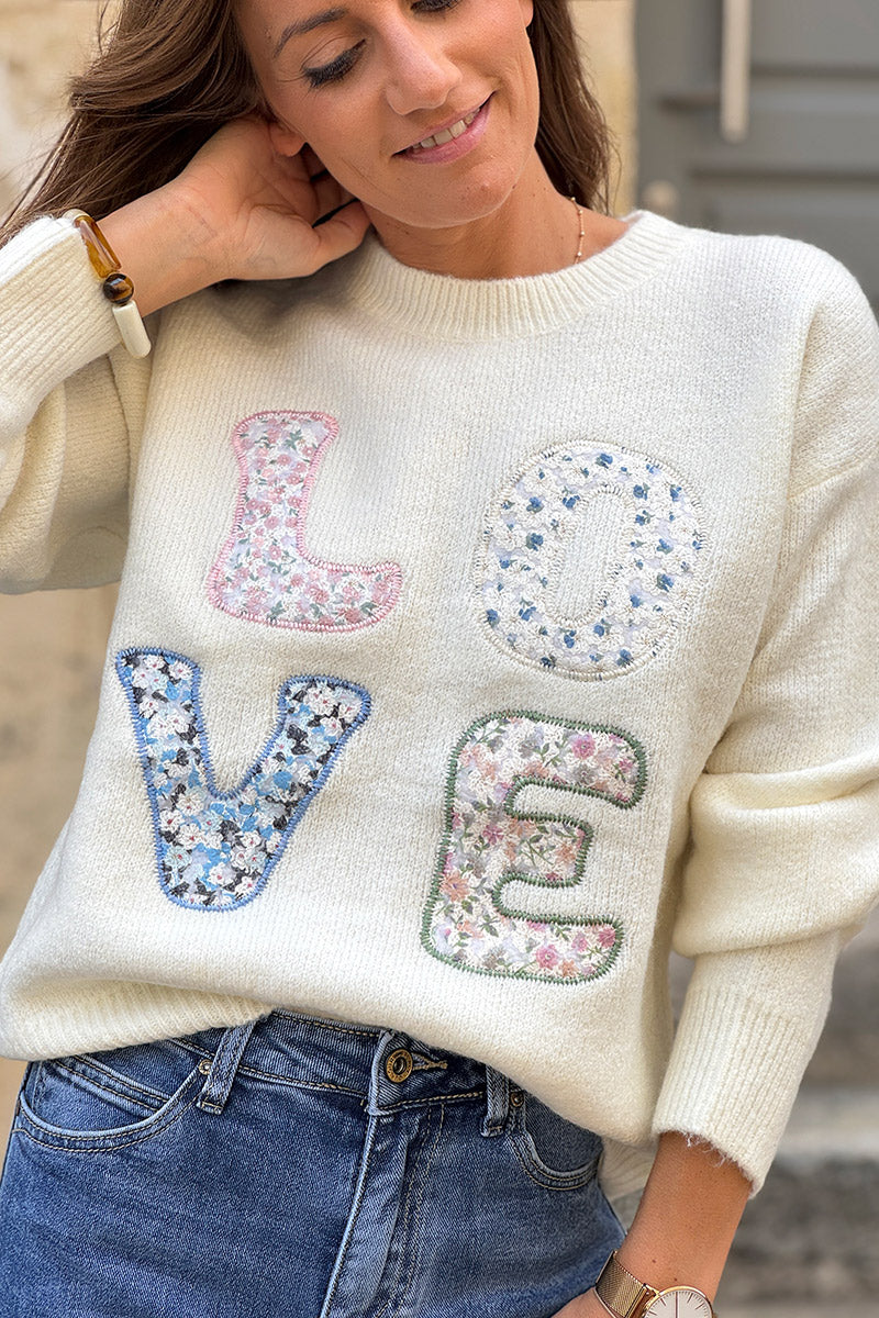 Cream LOVE Shabby Chic Knit Sweater