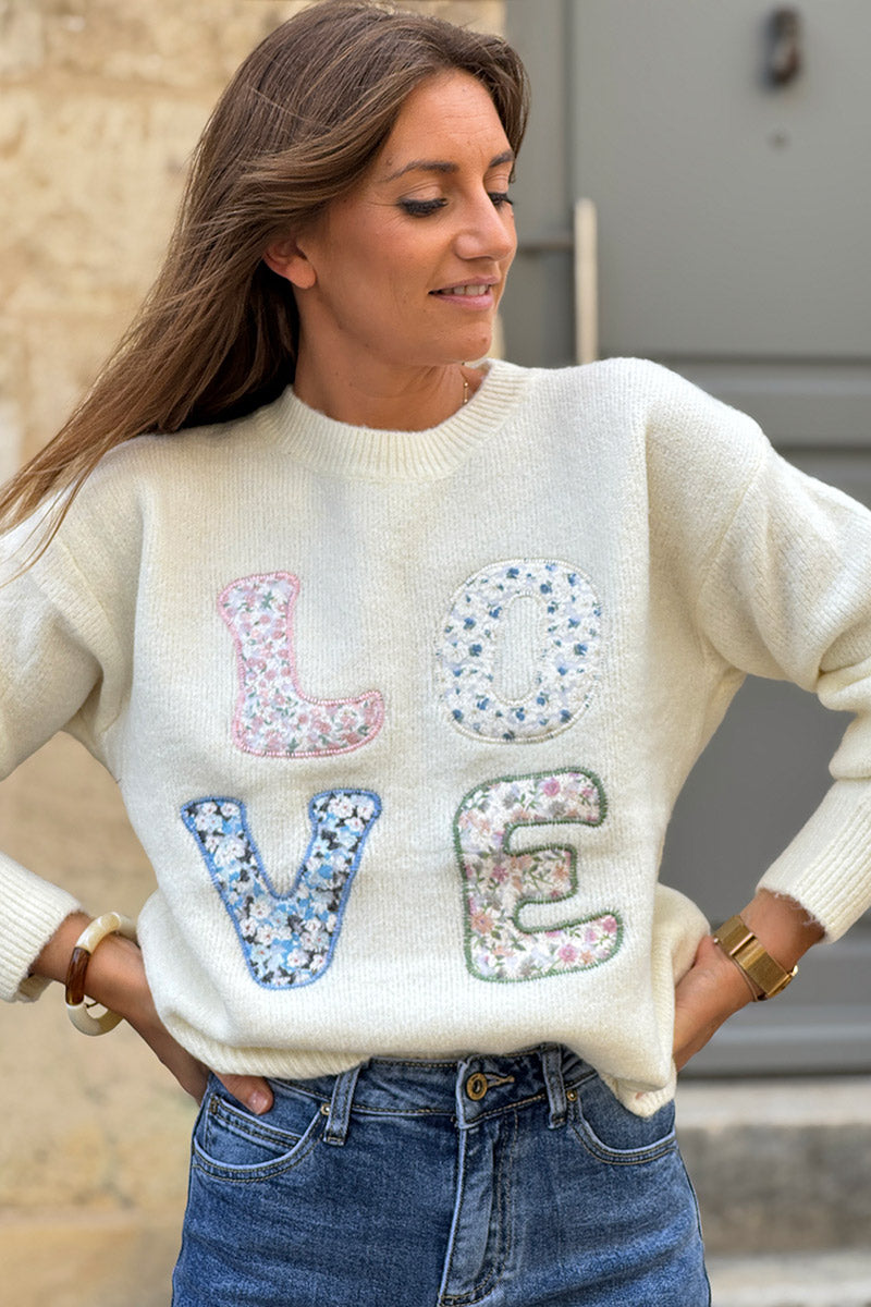 Cream LOVE Shabby Chic Knit Sweater