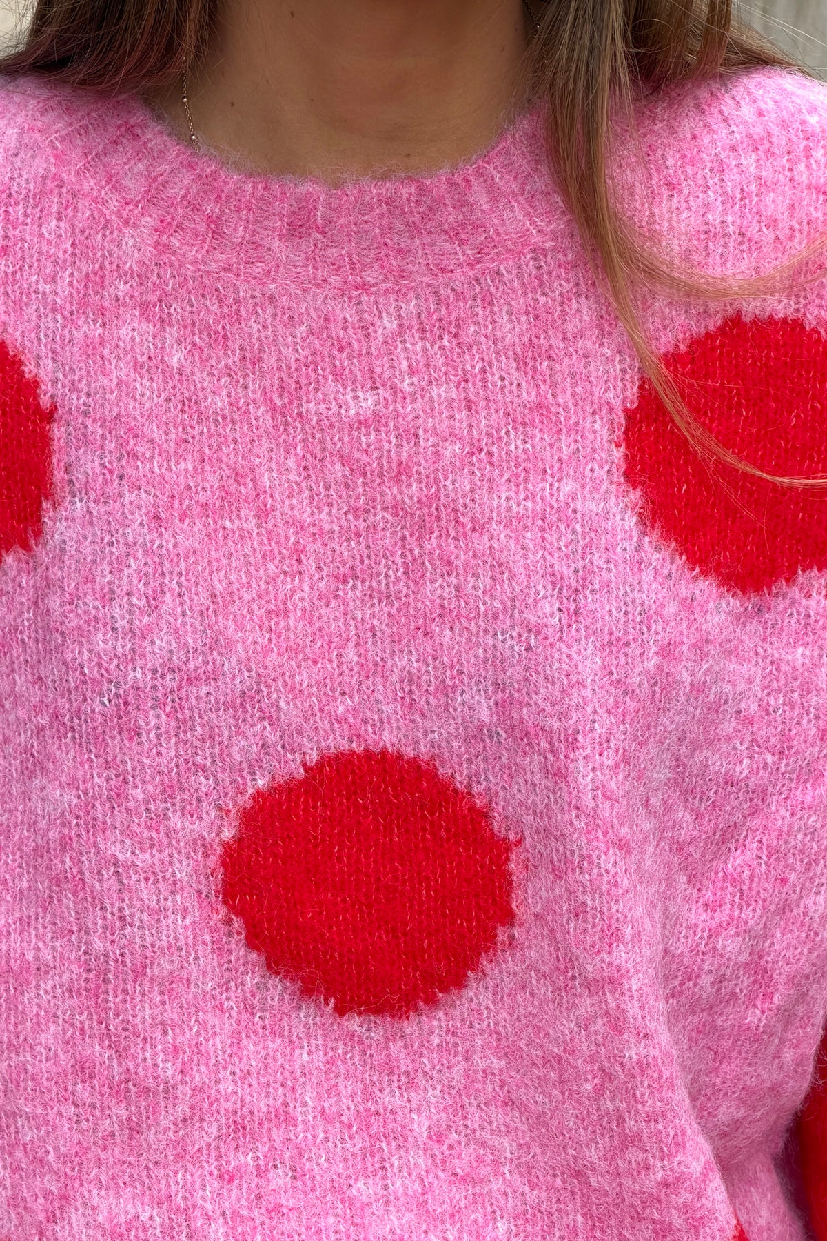 Pink Polka Dot Fuzzy Knit Sweater