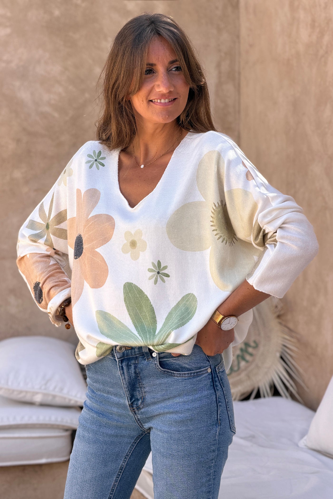 Sage Floral Angora Knit Top