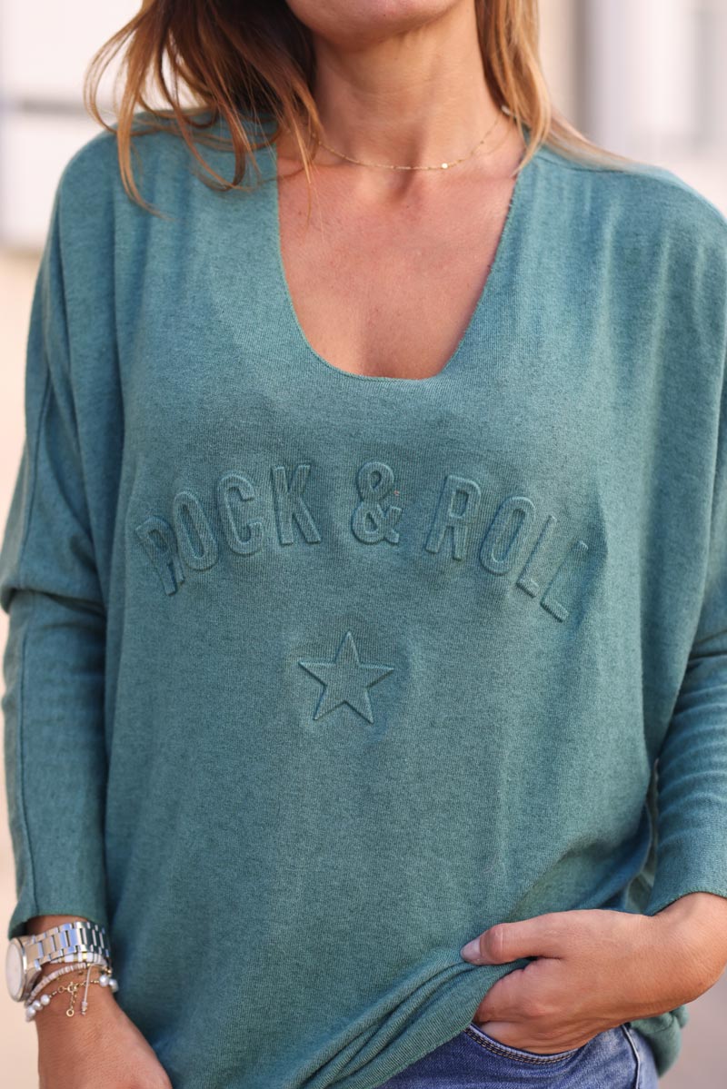 Pull en jersey tout doux stretch rock and roll relief vert d182 (1)