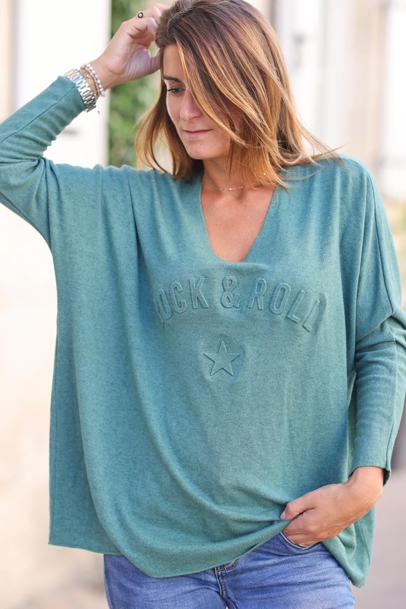 Pull en jersey tout doux stretch rock and roll relief vert d182 (1)