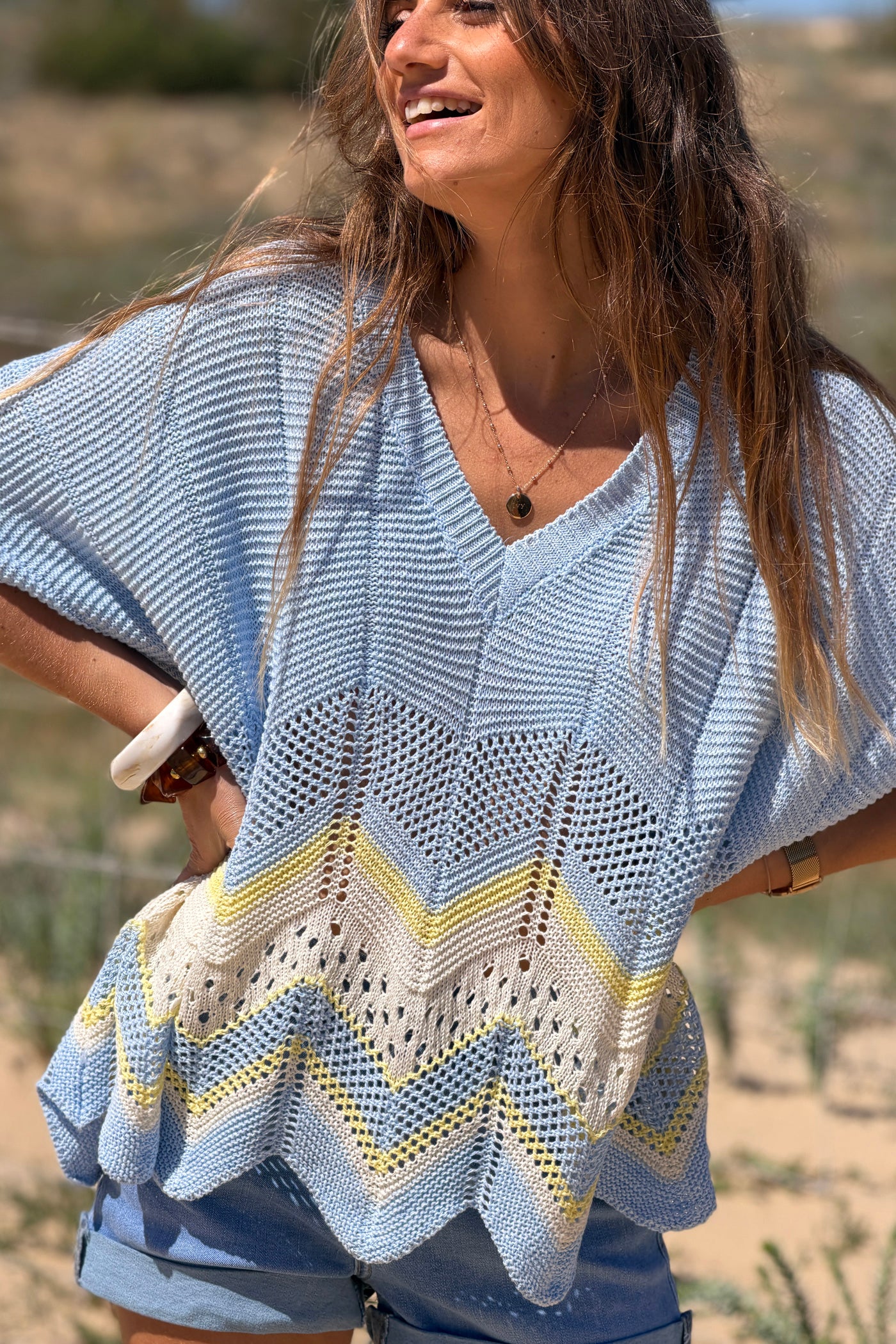 Light Blue Blanket Knit Dolman Sweater