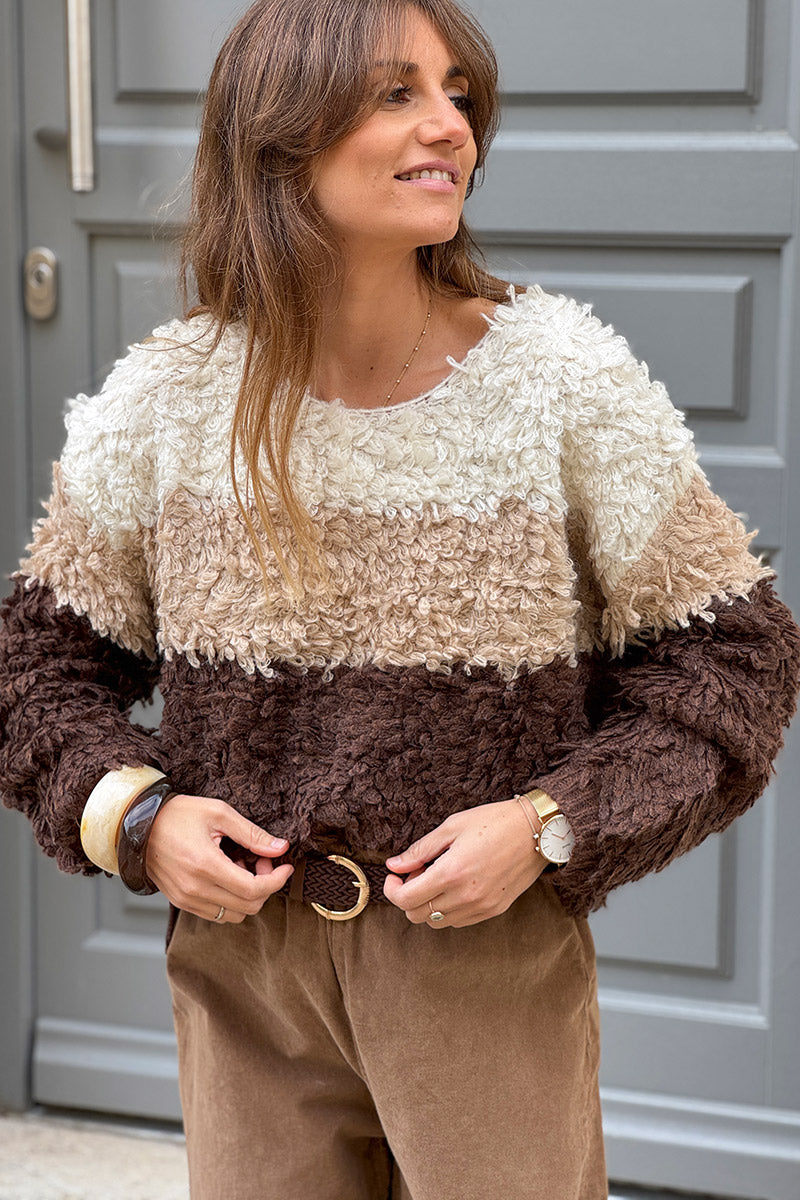 Cream Chenille Neutral Stripe Sweater