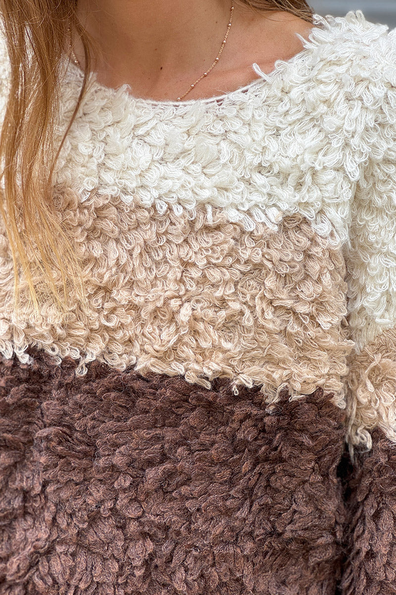 Cream Chenille Neutral Stripe Sweater