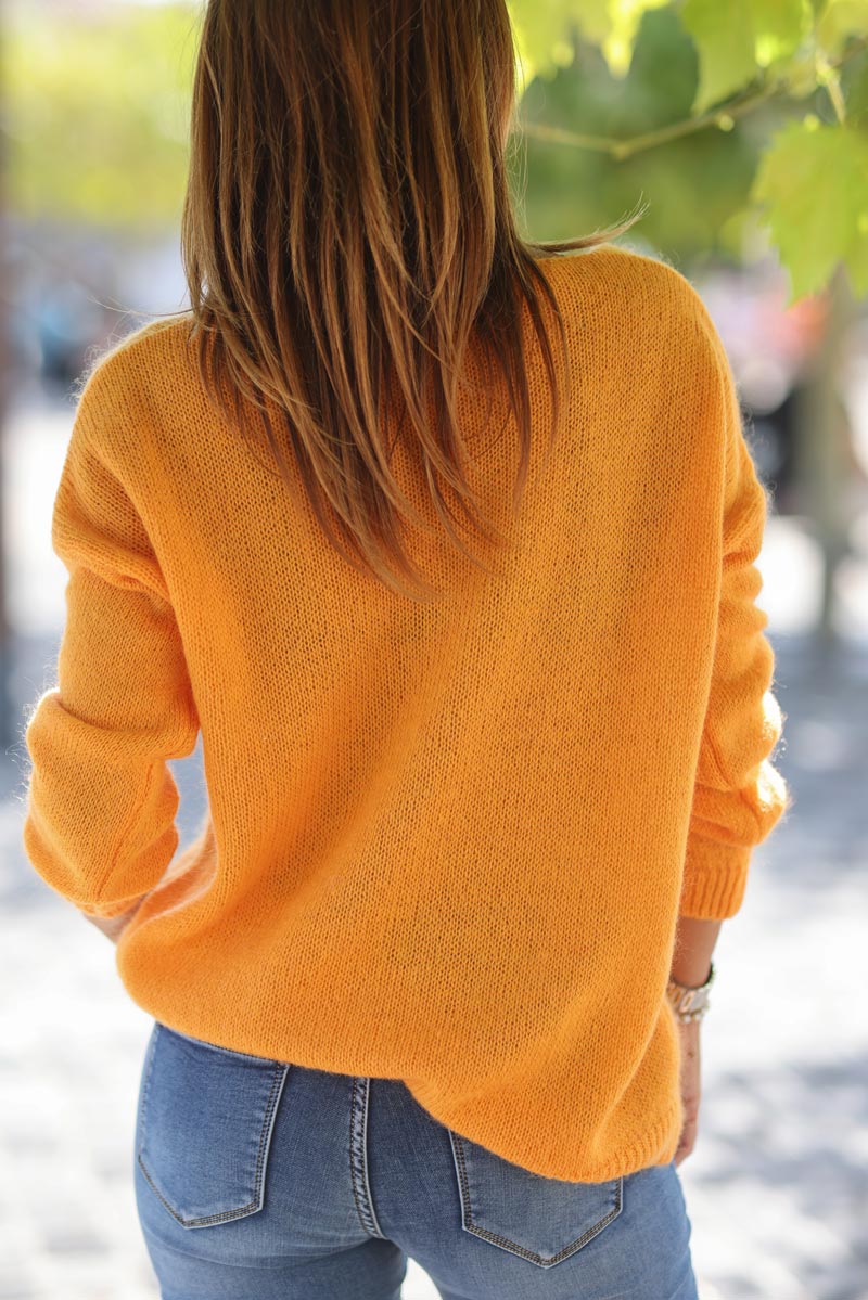 Pull en maille coeur brode dore orange G301 (1)