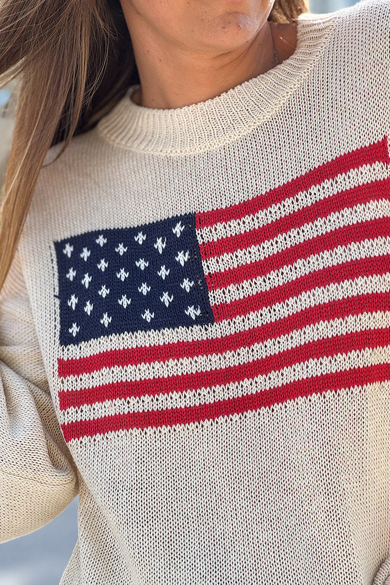 Cream Knit American Flag Jumper