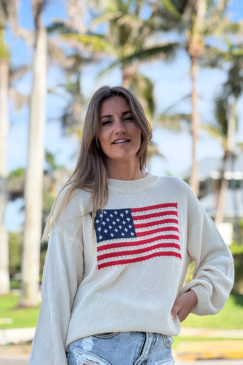 Cream Knit American Flag Jumper