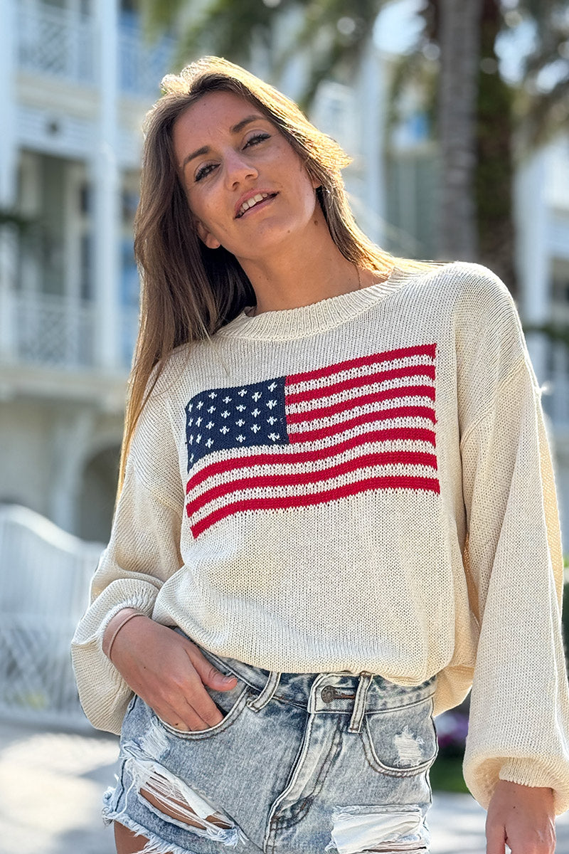 Cream Knit American Flag Jumper
