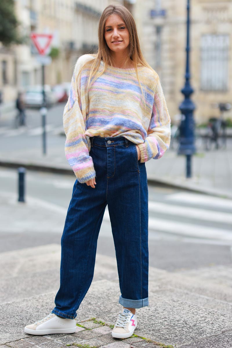 Multi-Stripe Knit Wool Blend Batwing Jumper