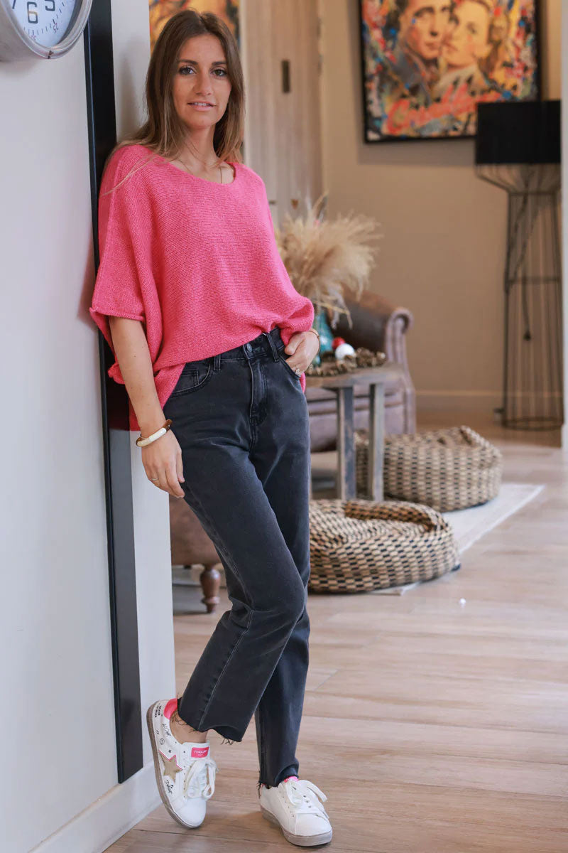 Fuchsia Pink Wool Blend Cropped Jumper