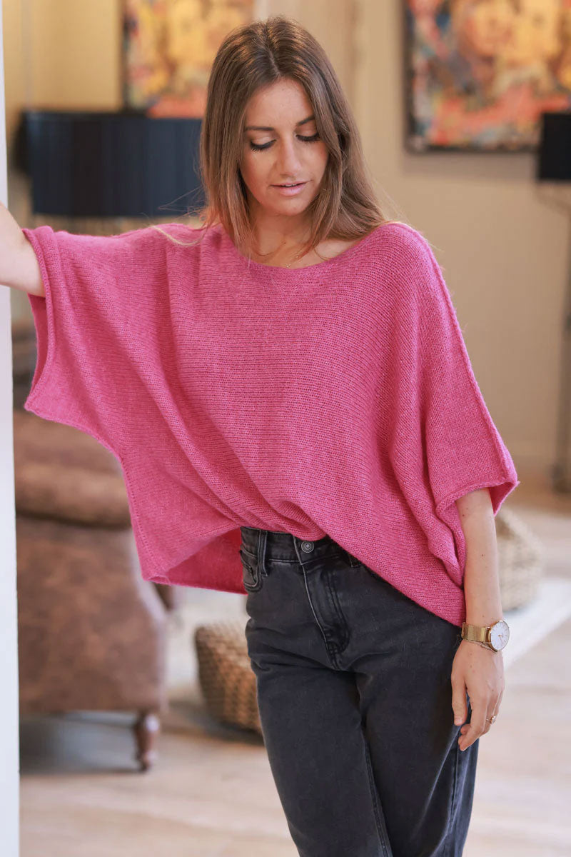 Fuchsia Pink Wool Blend Cropped Jumper