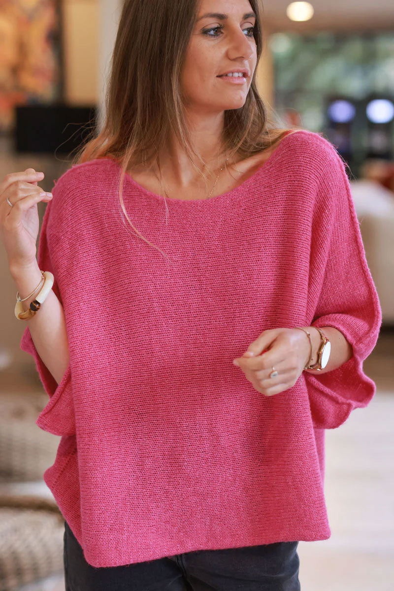 Fuchsia Pink Wool Blend Cropped Jumper
