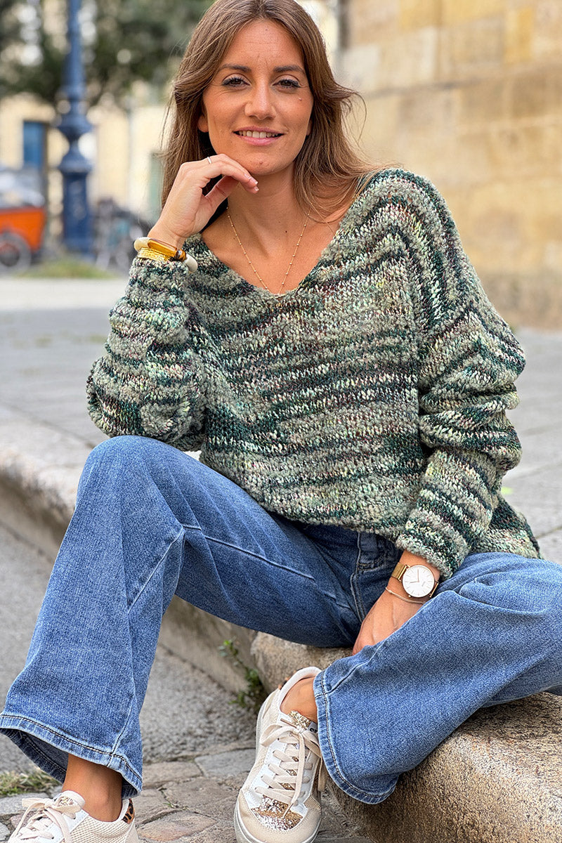 Khaki Rustic Stripe Wool Blend Jumper