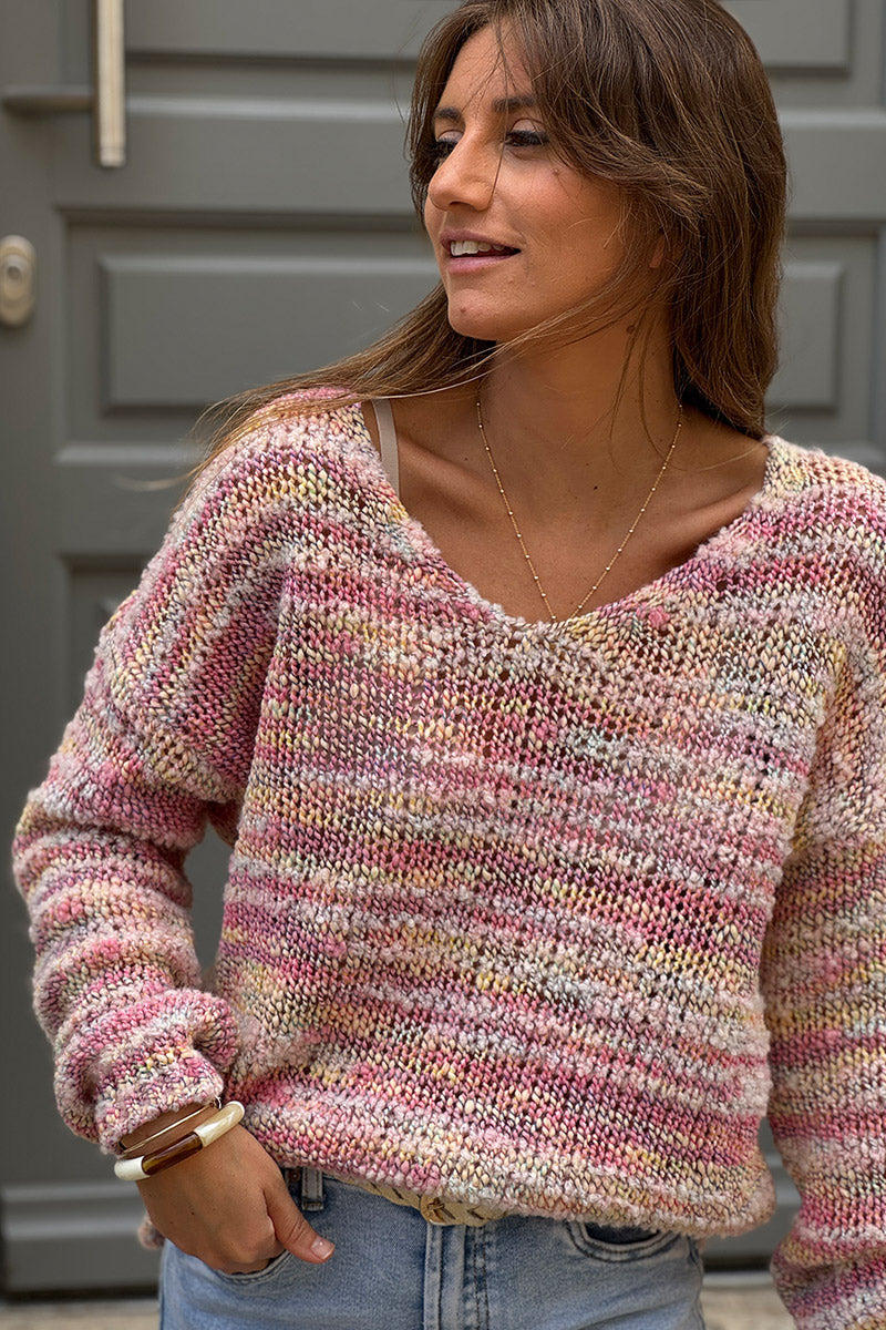 Pink Rustic Stripe Wool Blend Jumper