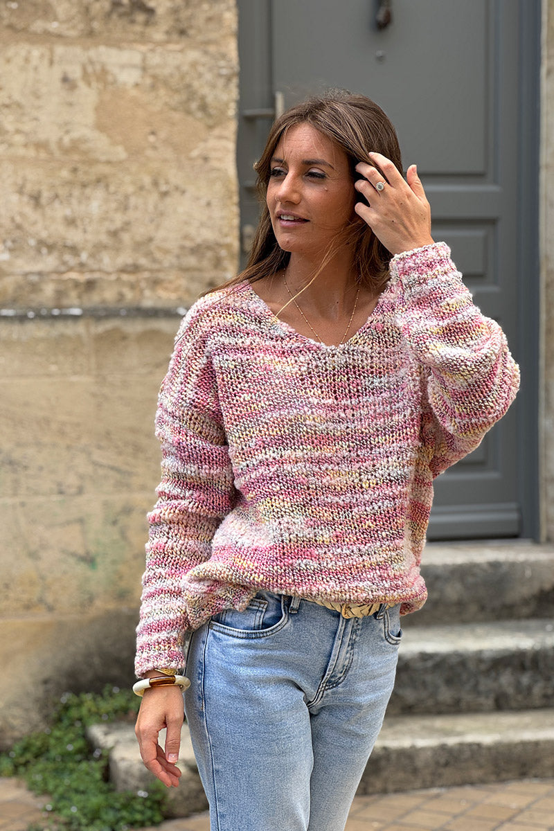 Pink Rustic Stripe Wool Blend Jumper