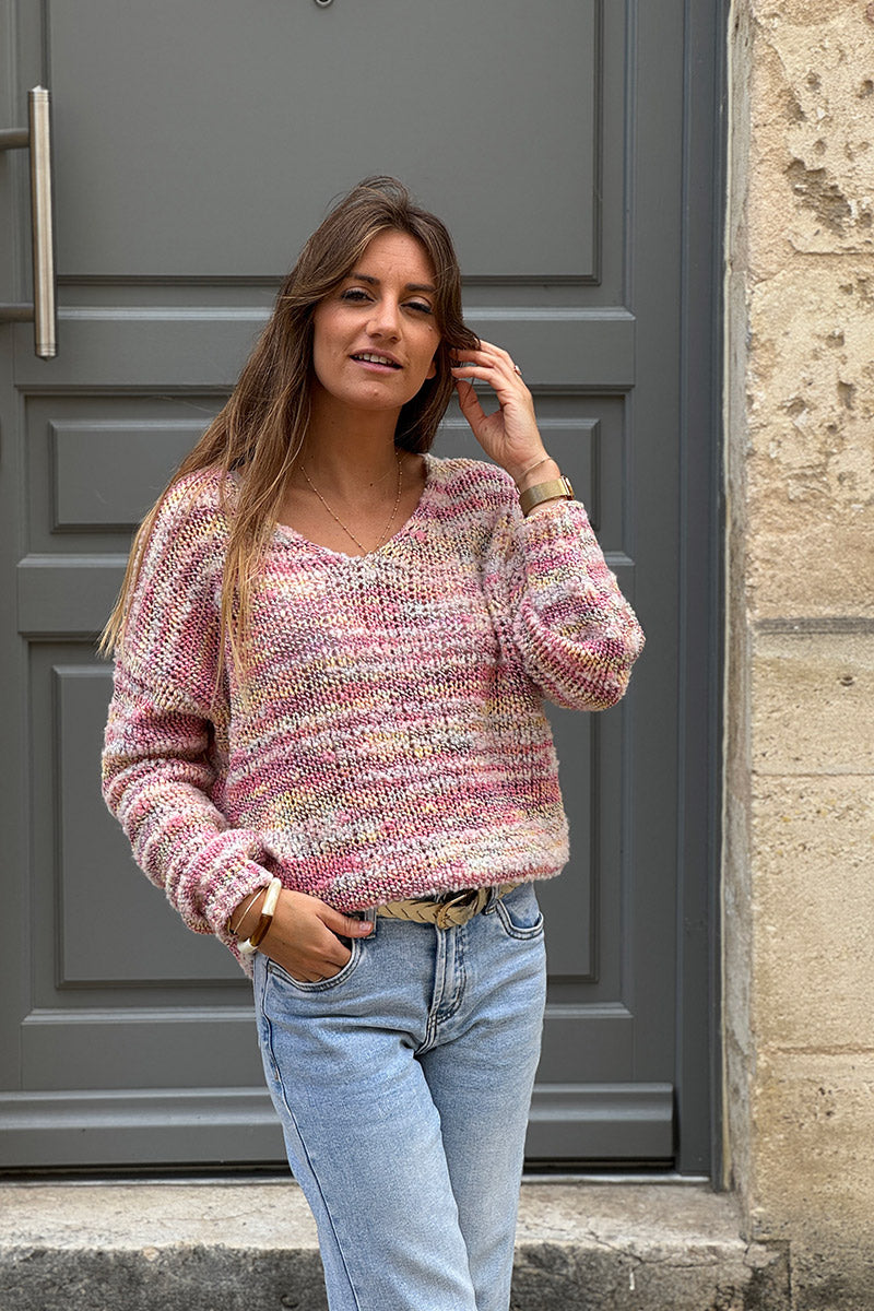 Pink Rustic Stripe Wool Blend Jumper