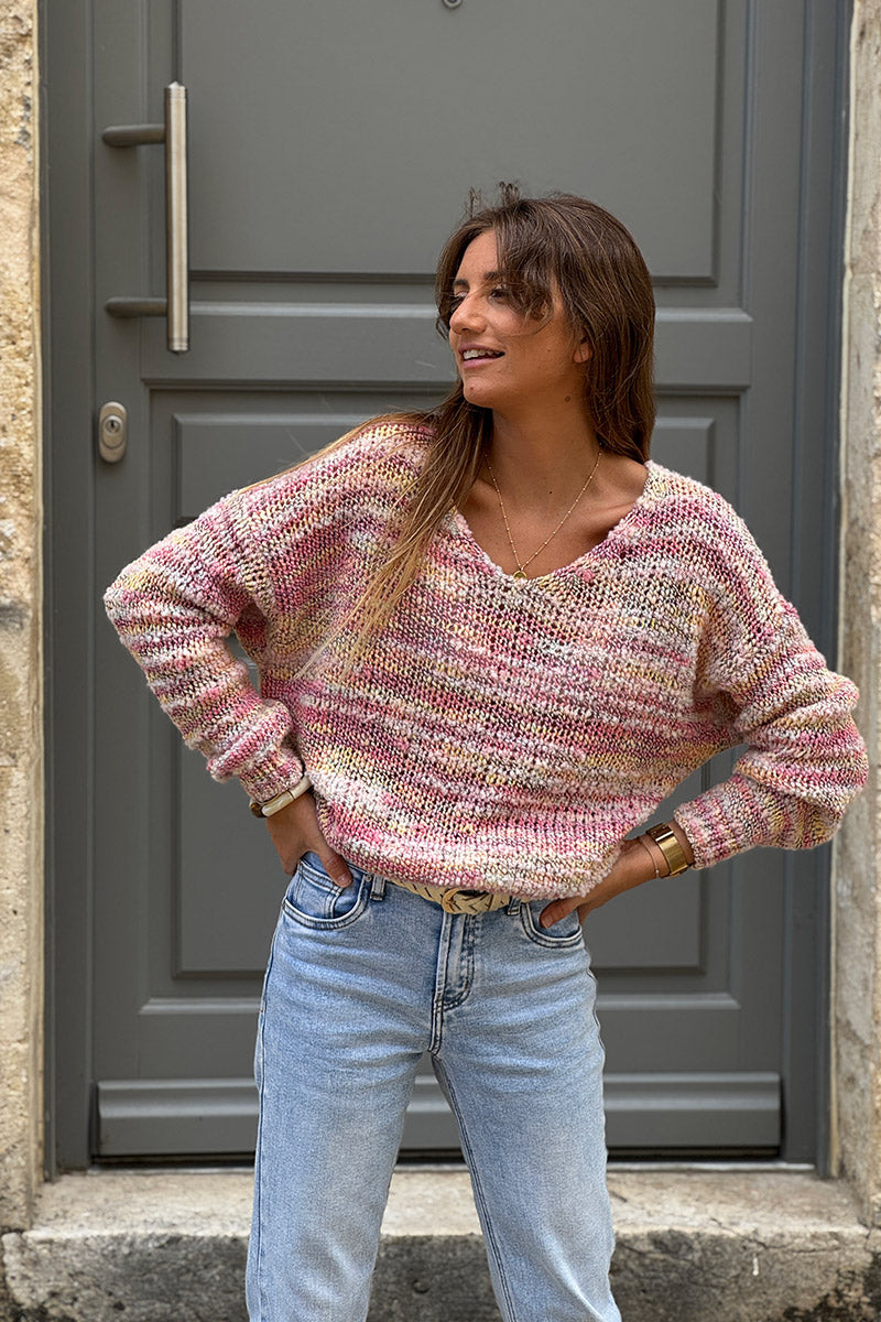 Pink Rustic Stripe Wool Blend Jumper