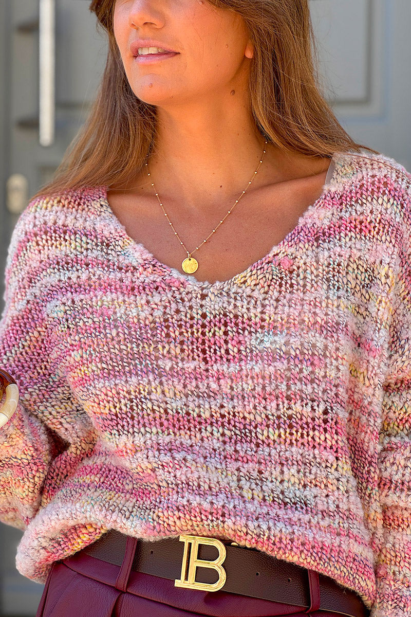 Pink Rustic Stripe Wool Blend Jumper