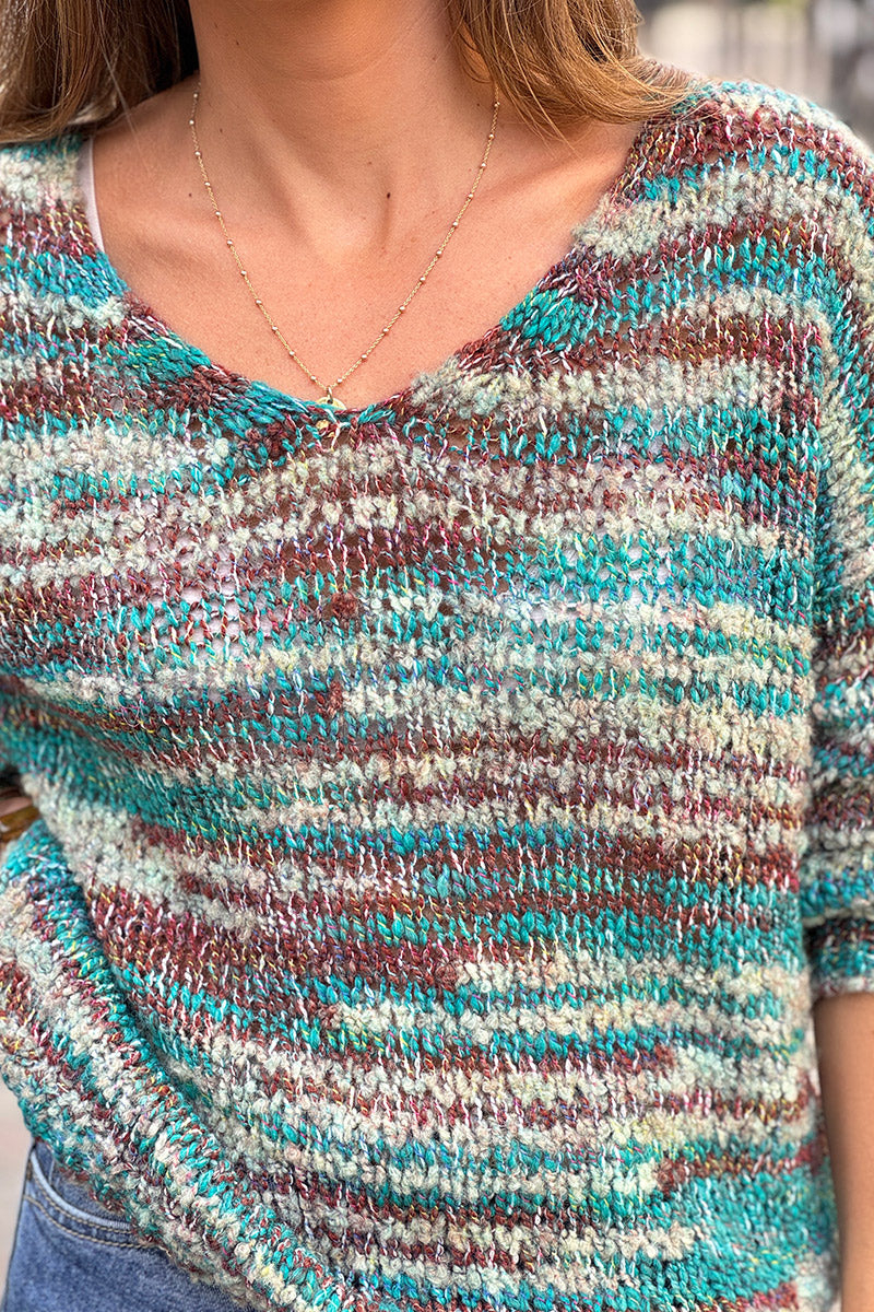 Teal Rustic Stripe Wool Blend Jumper