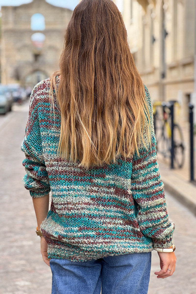 Teal Rustic Stripe Wool Blend Jumper