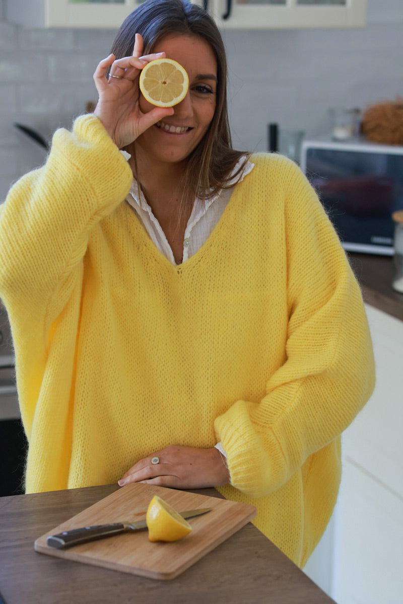 Pull Léger En Lin OUI Taille 44 - Jaune Soleil, Manches 3/4, Occasion Très Bon état, Parfait Pour L'été